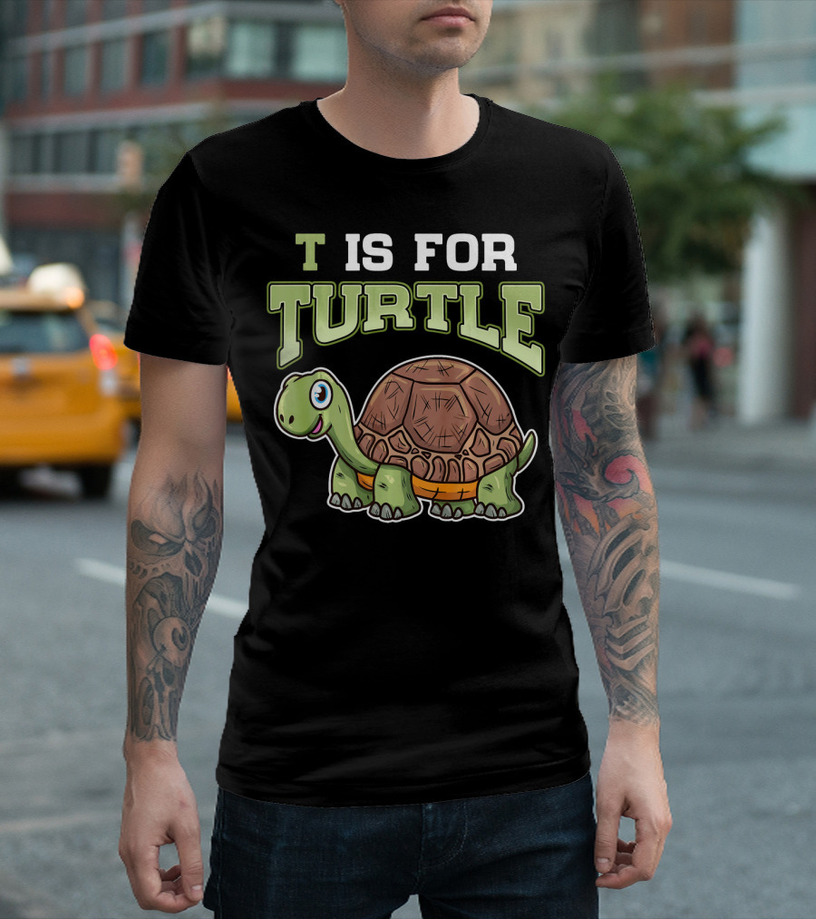 T Is For Turtle Cute Smiling Cartoon Tortoise T-Shirt