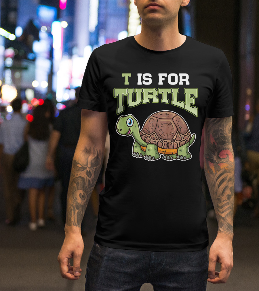 T Is For Turtle Cute Smiling Cartoon Tortoise T-Shirt