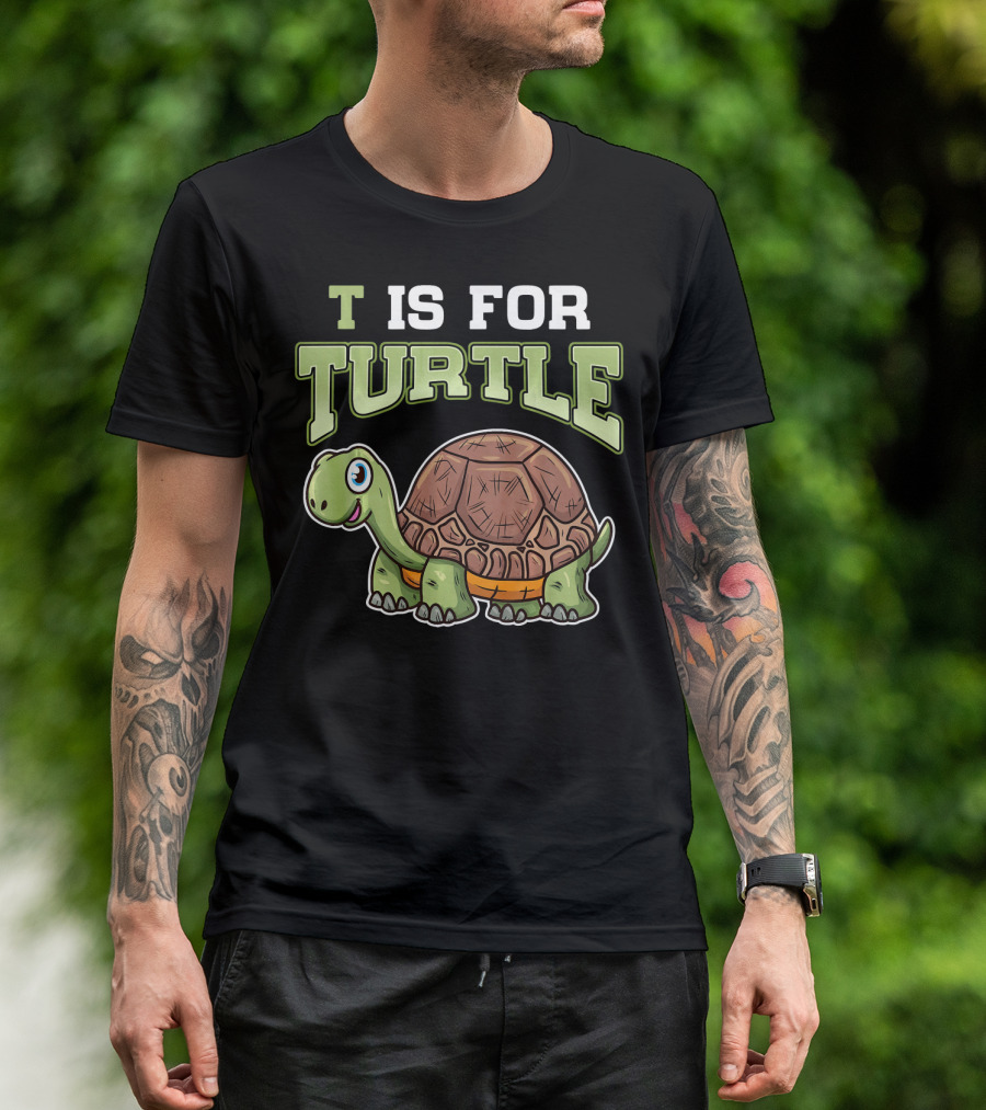T Is For Turtle Cute Smiling Cartoon Tortoise T-Shirt
