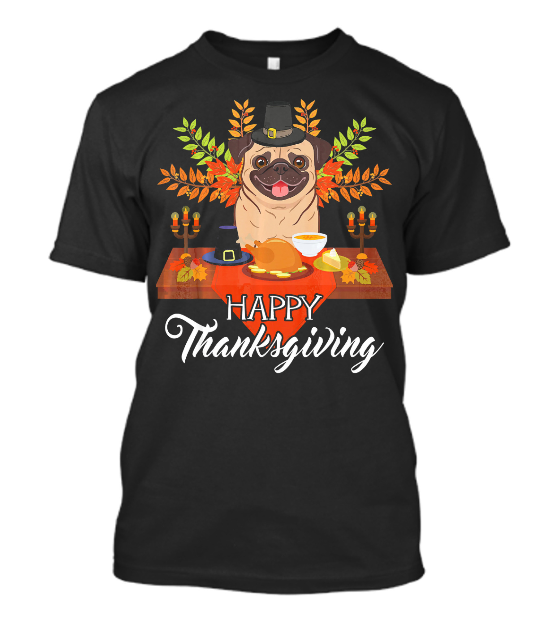 Happy Thanksgiving Dog Lovers Cute Pug Turkey Dish T-Shirt