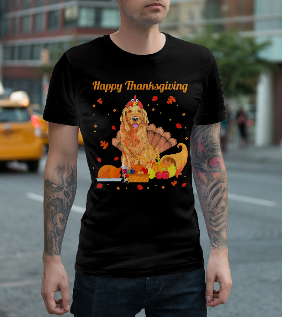 Happy Thanksgiving Golden Retriever Turkey Feast T-Shirt