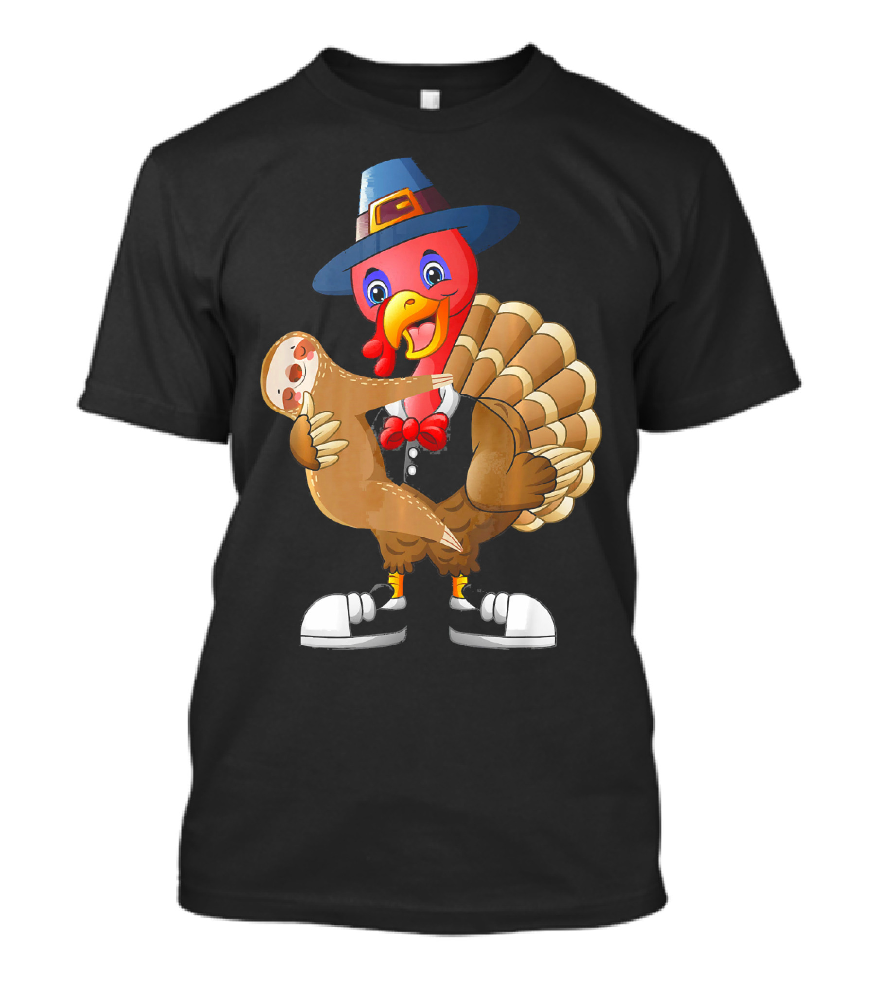 Funny Sloth Thanksgiving Turkey Holding Hugging Silly T-Shirt