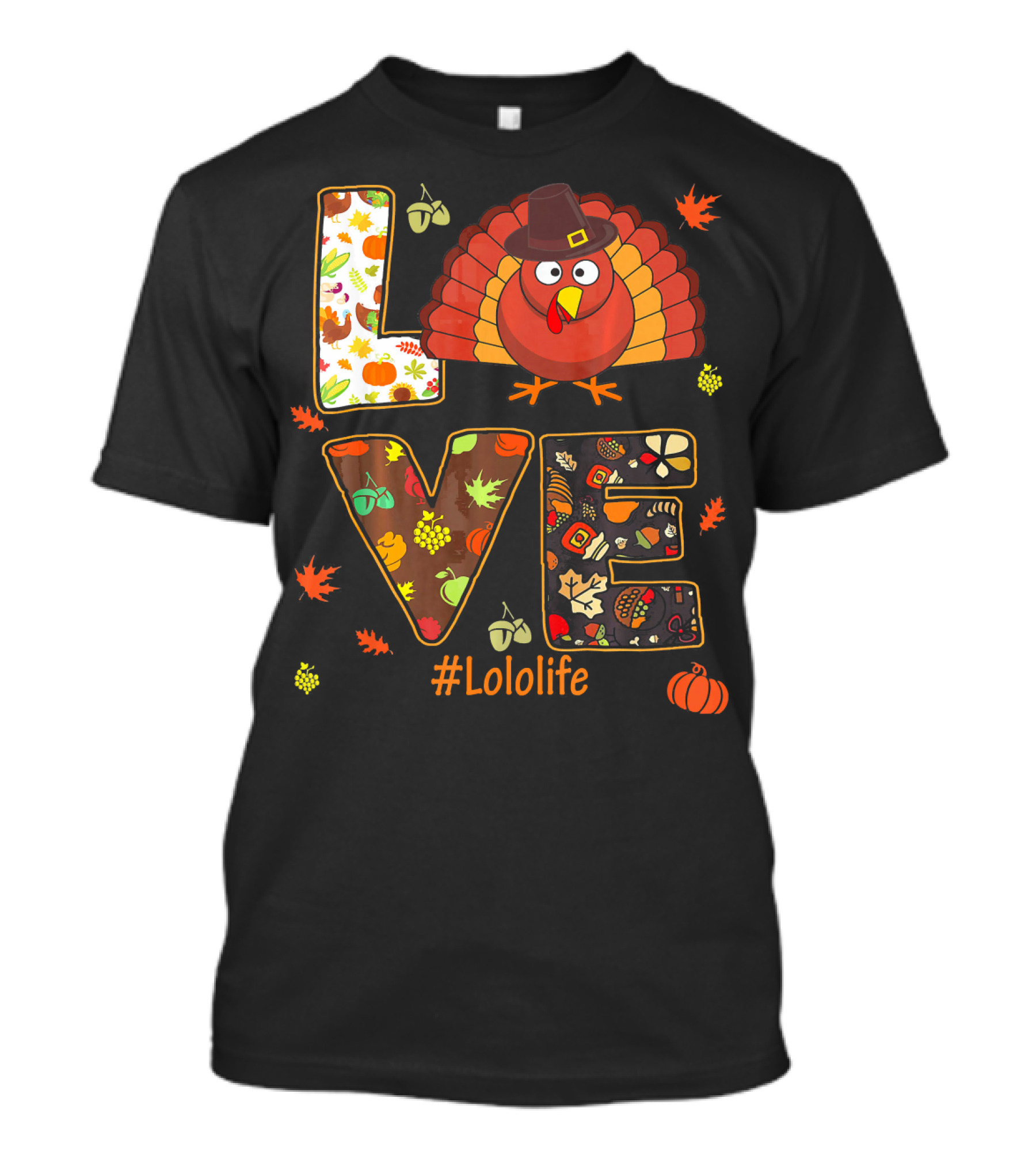 LOVE Turkey #Lololife Thanksgiving Autumn Leaves T-Shirt