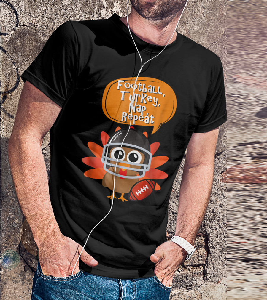 Football Turkey Nap Repeat Helmet Bird Football T-Shirt