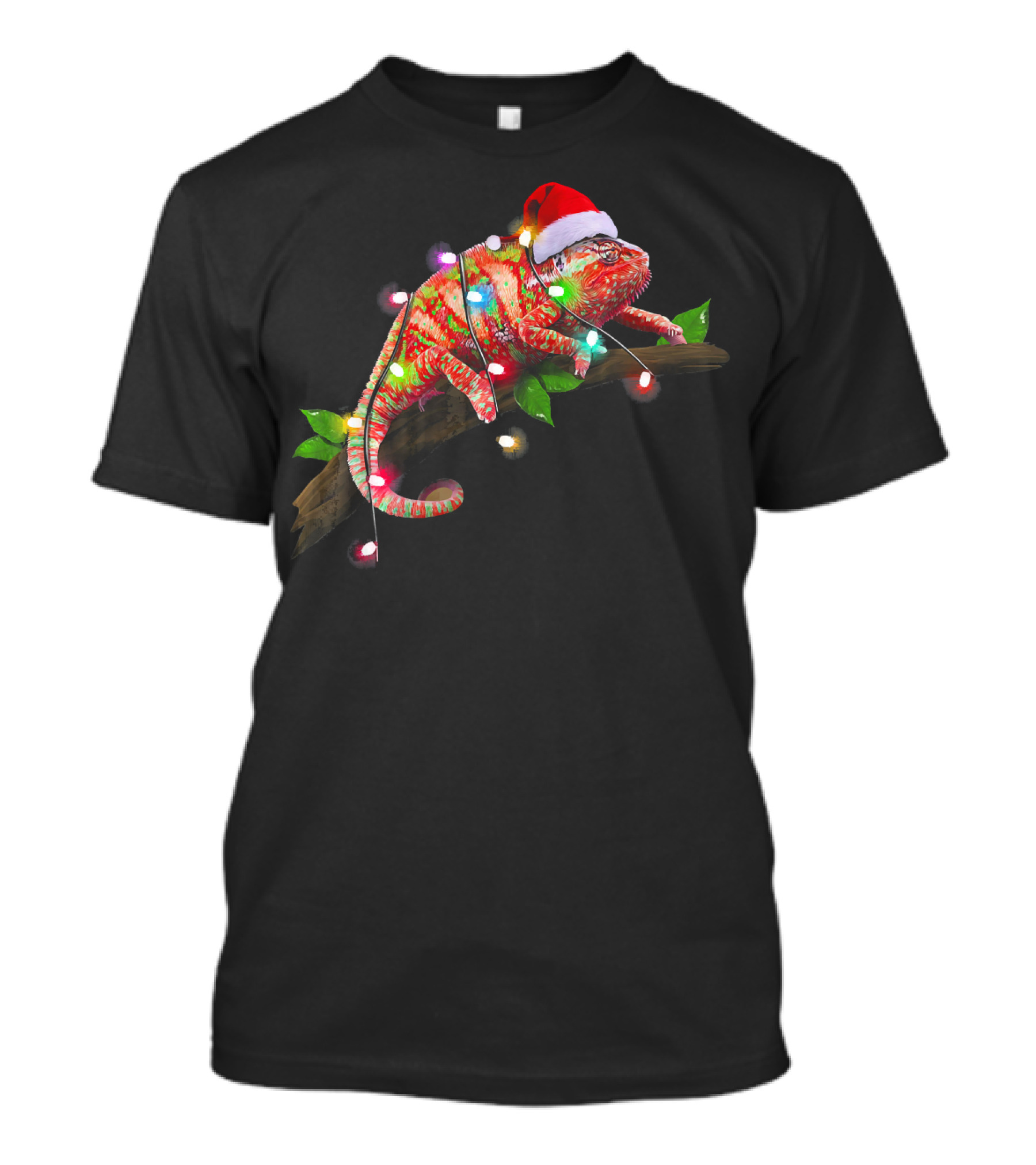 Chameleon Wrapped In Christmas Lights With Santa Hat T-Shirt