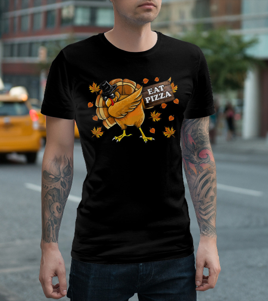 Eat Pizza Turkey Thanksgiving Autumn Leaves T-Shirt
