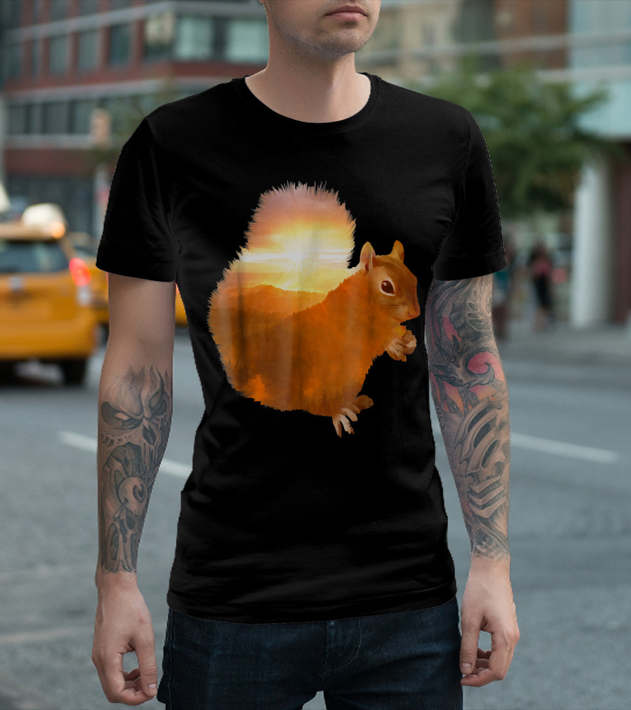 Great Wild Nature Squirrel Sunset Scene T-Shirt