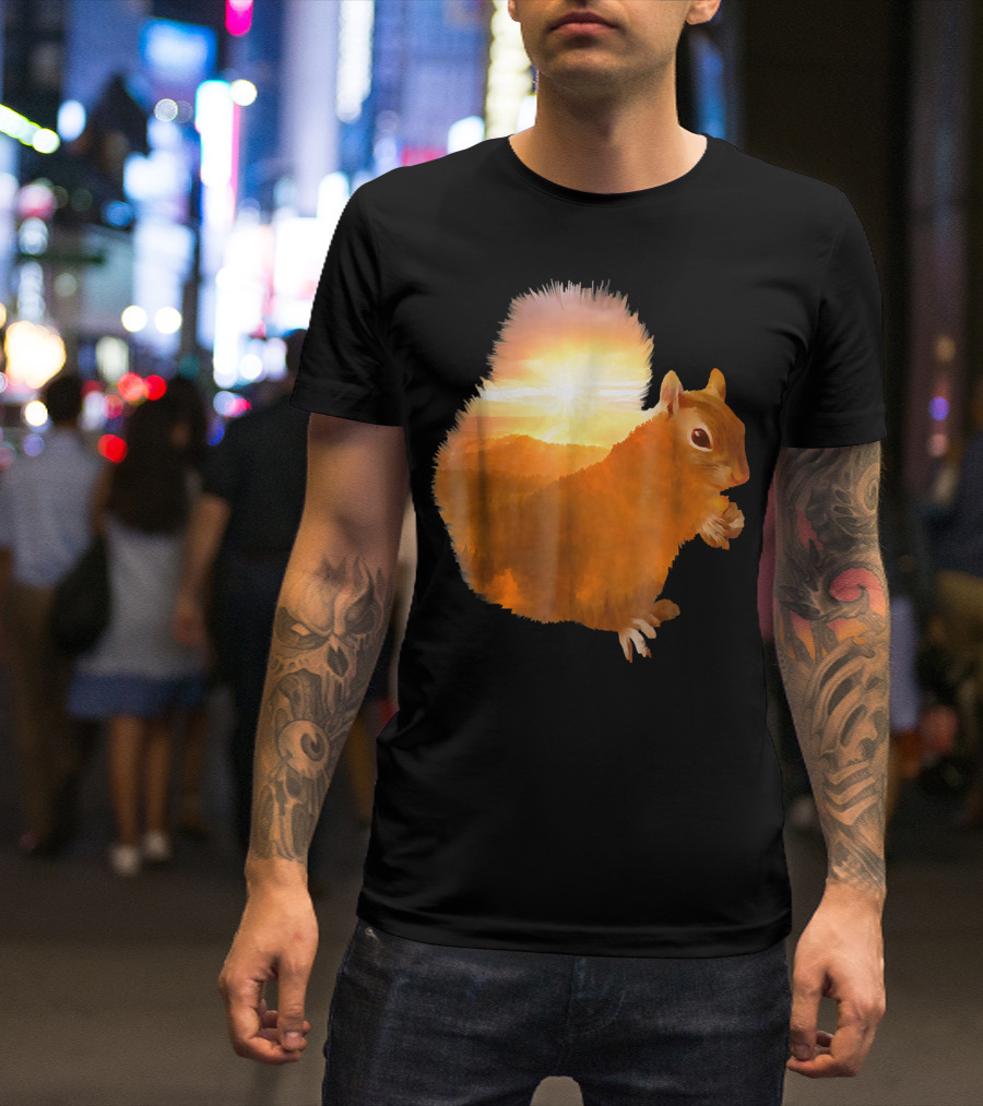 Great Wild Nature Squirrel Sunset Scene T-Shirt