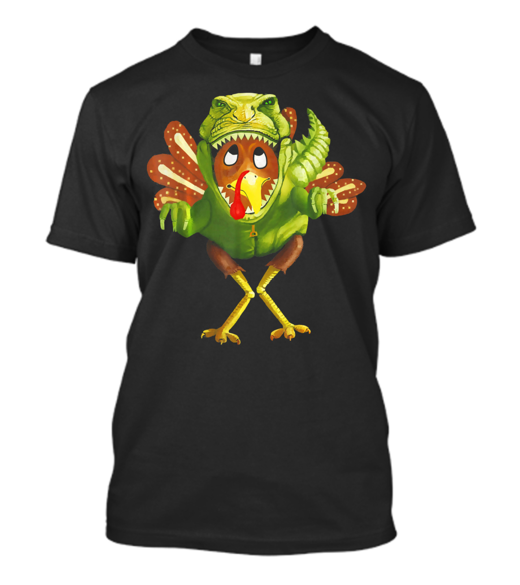 Funny Turkey Panicking In Dinosaur Costume T-Shirt