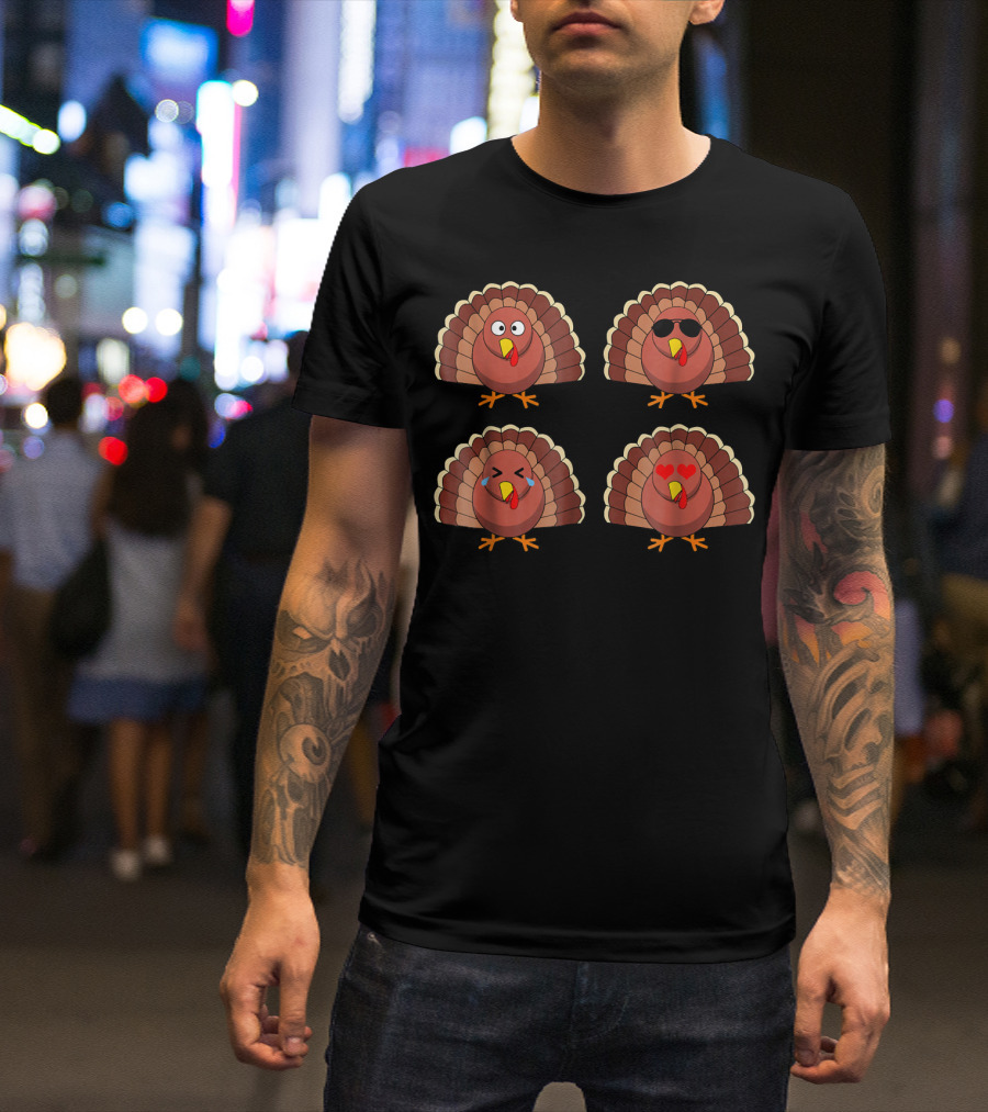 Emojis Turkey Funny Turkeys With Emotion Faces T-Shirt