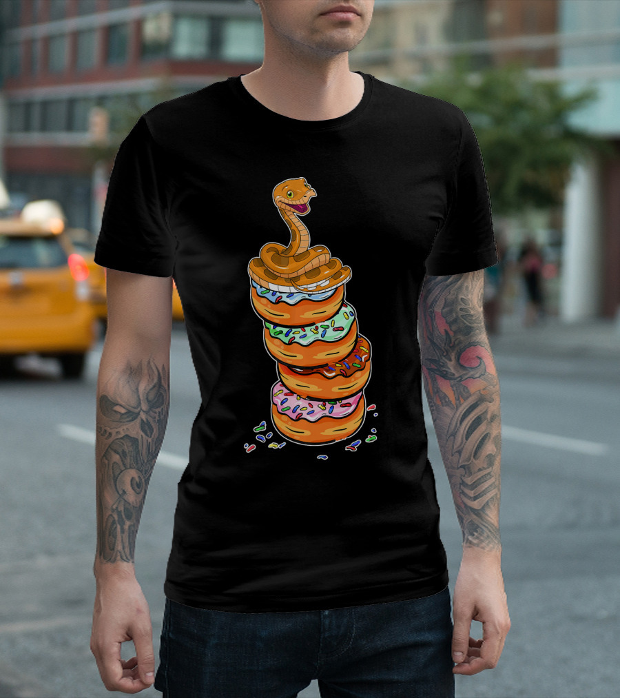 Funny Ball Python Snakes Love Donuts Stack Colorful Sprinkles T-Shirt