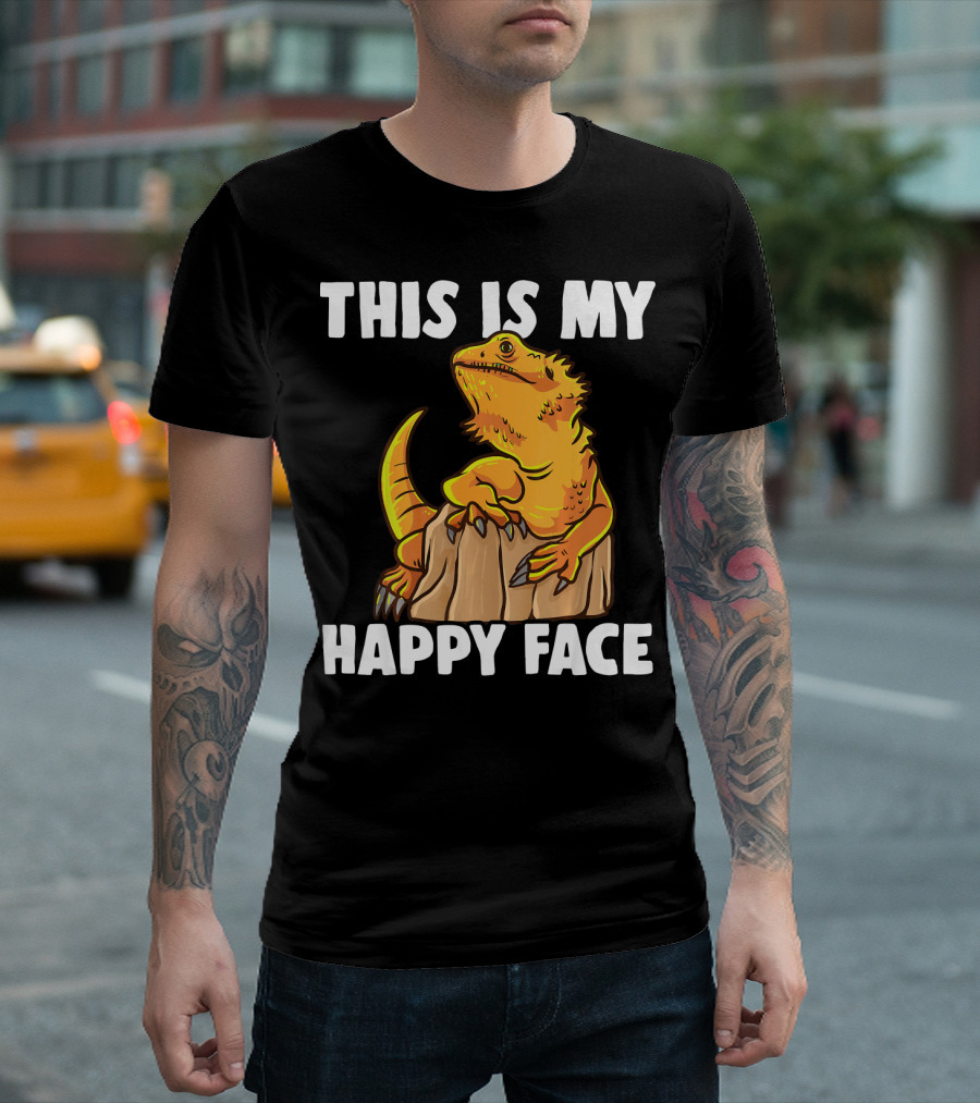 THIS IS MY HAPPY FACE FUNNY BEARDED DRAGON LIZARD BEARDIE HERP T-Shirt