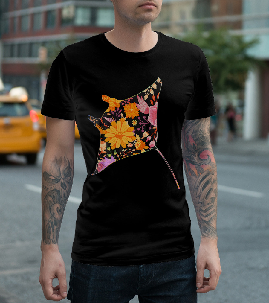 Floral Flower Vintage Retro MANT Ray T-Shirt