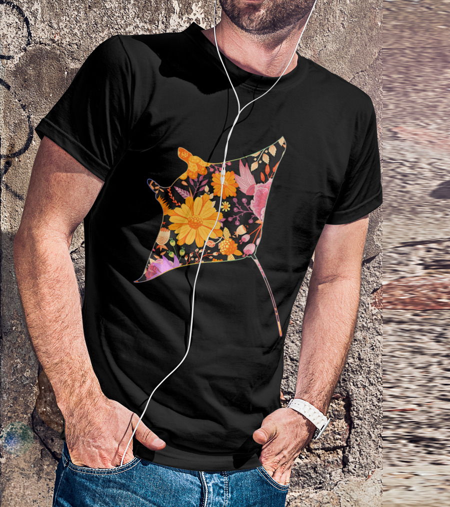 Floral Flower Vintage Retro MANT Ray T-Shirt