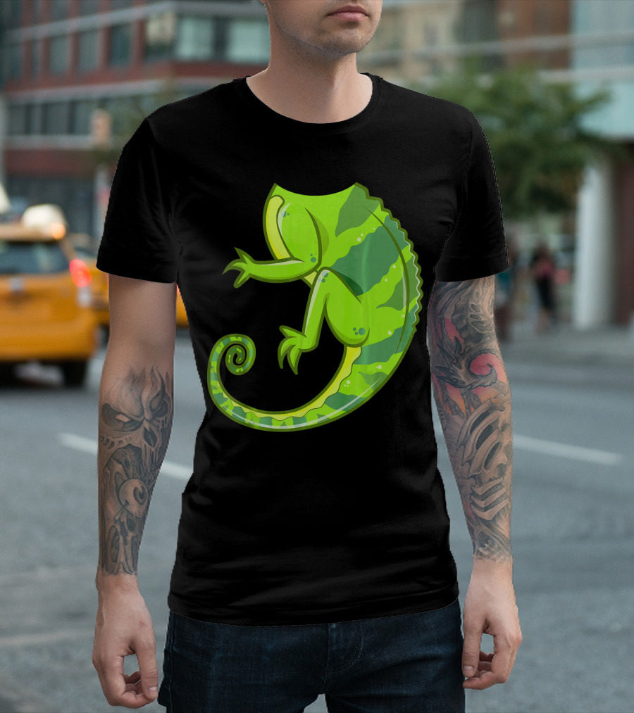Funny Headless Chameleon Lizard Curled Tail Bright Green T-Shirt
