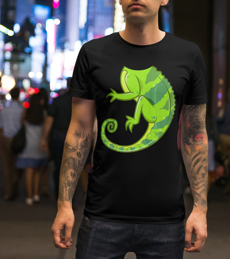 Funny Headless Chameleon Lizard Curled Tail Bright Green T-Shirt