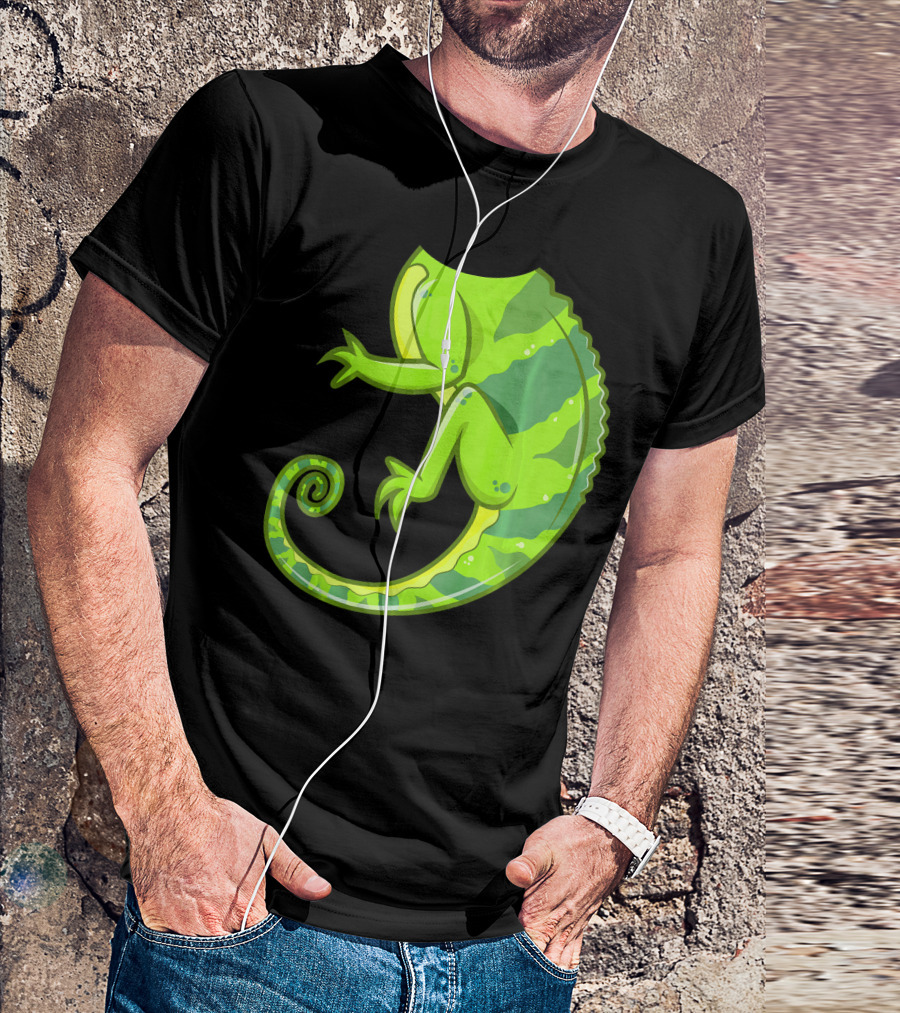 Funny Headless Chameleon Lizard Curled Tail Bright Green T-Shirt