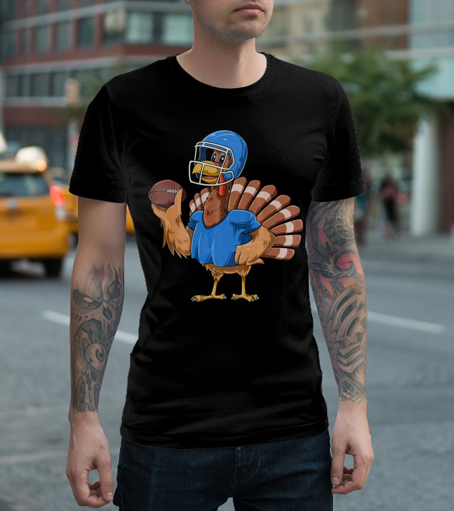 Football Thanksgiving Turkey Football Helmet Gridiron T-Shirt