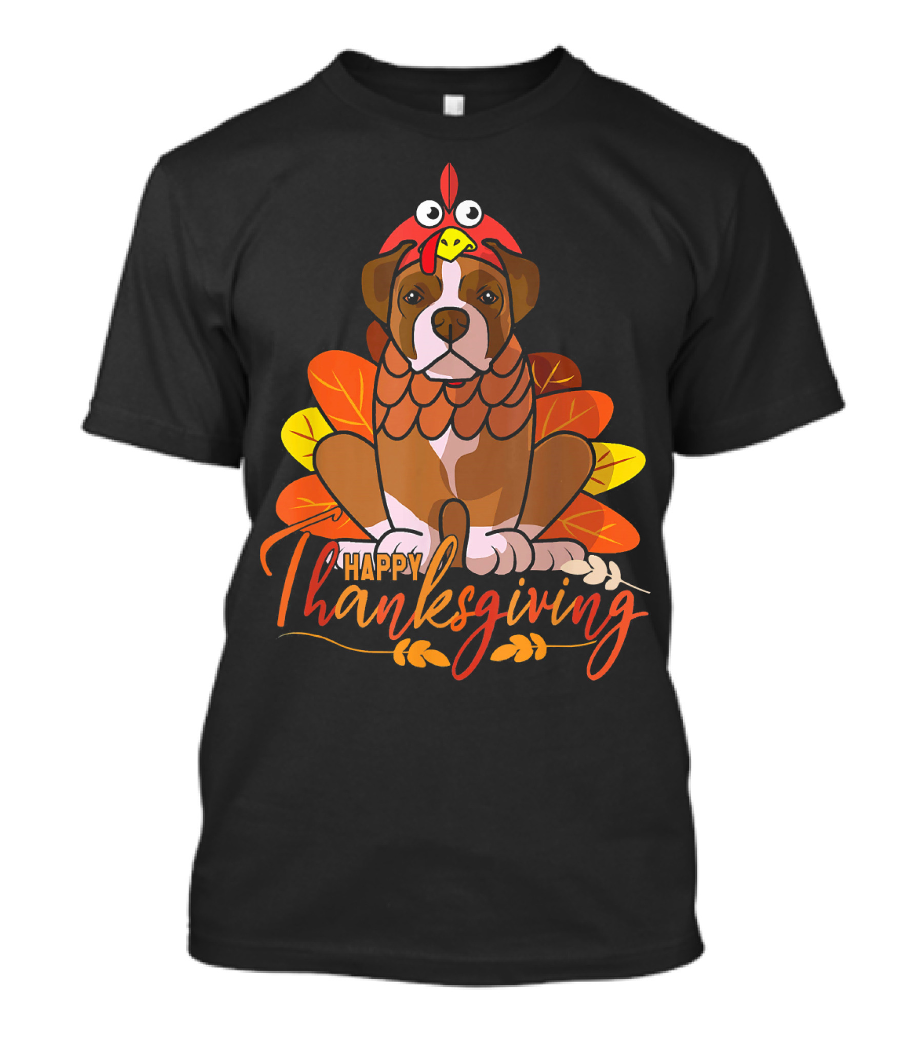 Happy Thanksgiving Boxer Dog In Turkey Costume With Autumn Leaves T-Shirt
