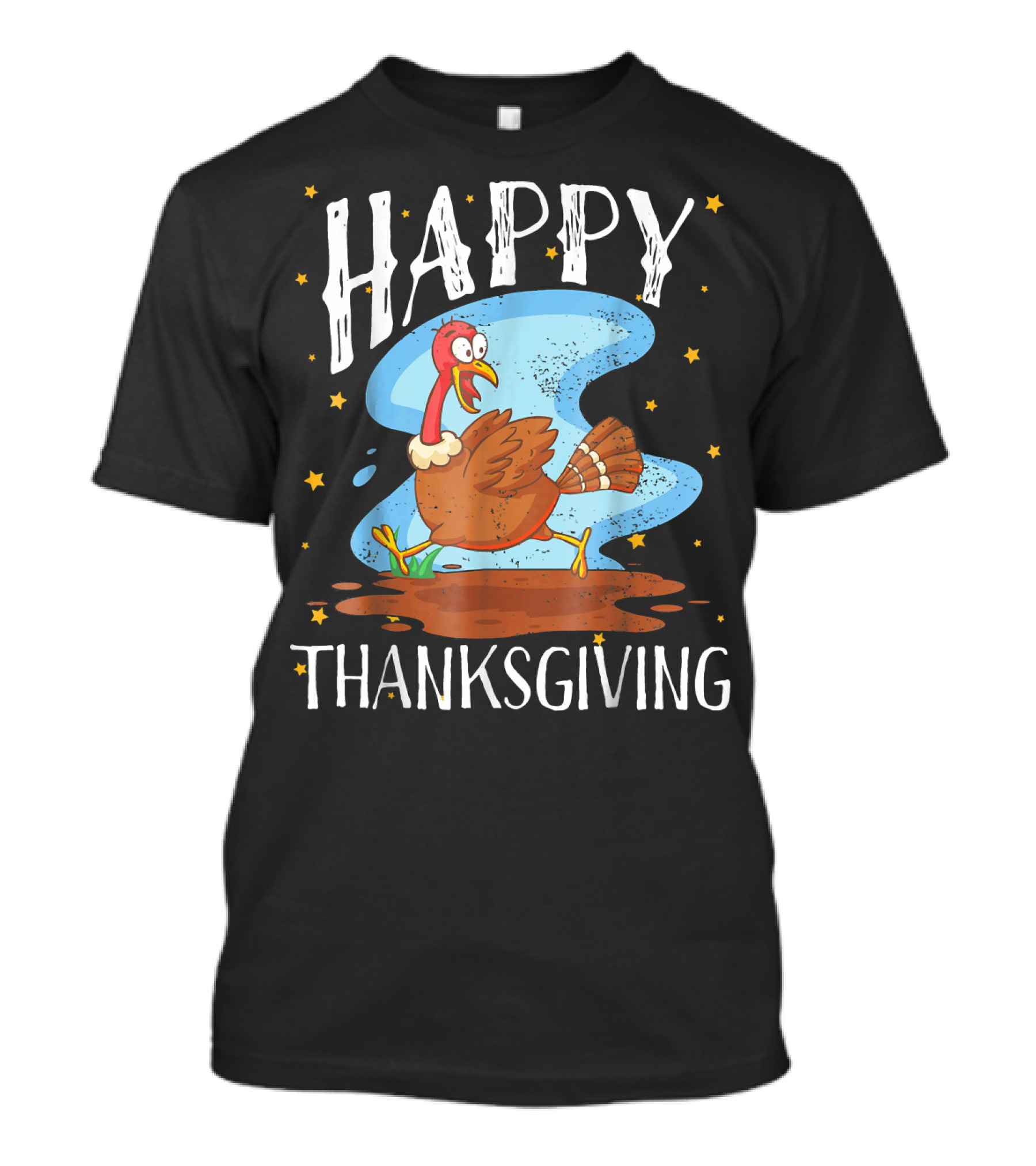 HAPPY THANKSGIVING TURKEY WITH STARS AND BLUE SWIRL T-Shirt