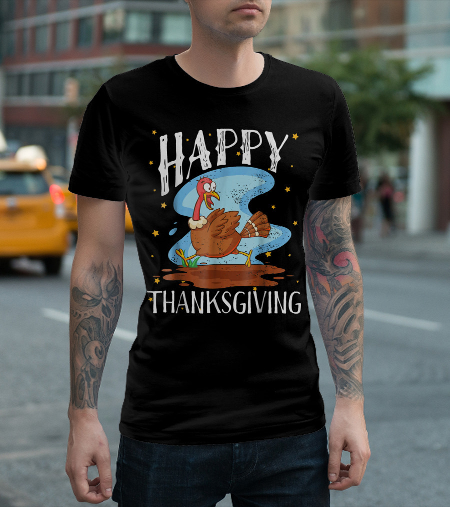 HAPPY THANKSGIVING TURKEY WITH STARS AND BLUE SWIRL T-Shirt