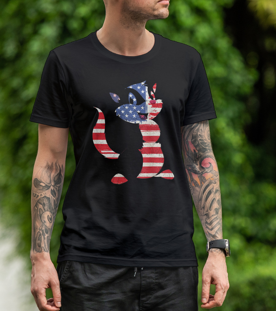 Funny Skunk With American Flag Stripes T-Shirt
