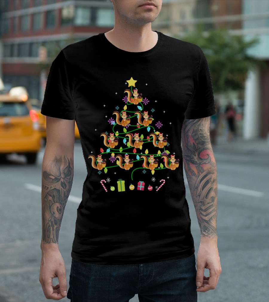 Funny Squirrel Christmas Tree Light-Up LED Holiday T-Shirt