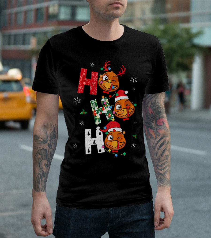 Ho Ho Ho Winking Santa Turkey Christmas Snowflakes T-Shirt