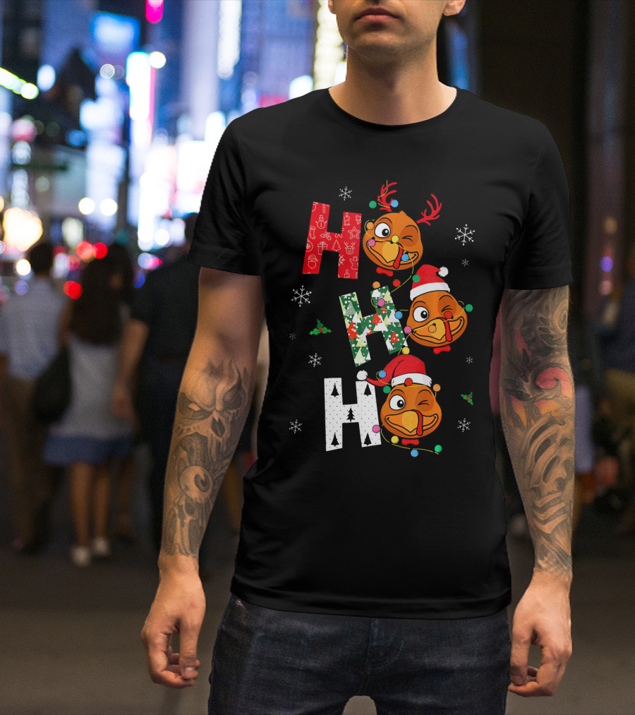 Ho Ho Ho Winking Santa Turkey Christmas Snowflakes T-Shirt