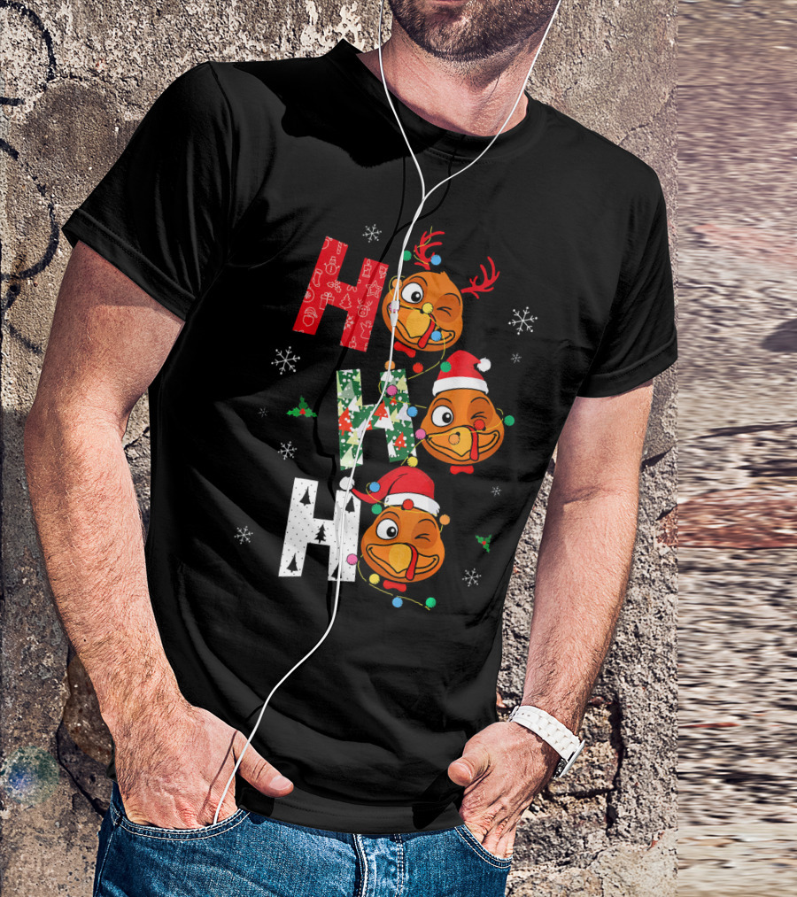 Ho Ho Ho Winking Santa Turkey Christmas Snowflakes T-Shirt