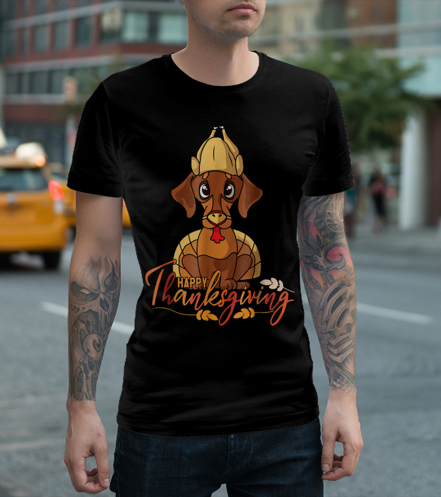 Happy Thanksgiving Dachshund Turkey Dog With Cartoon T-Shirt