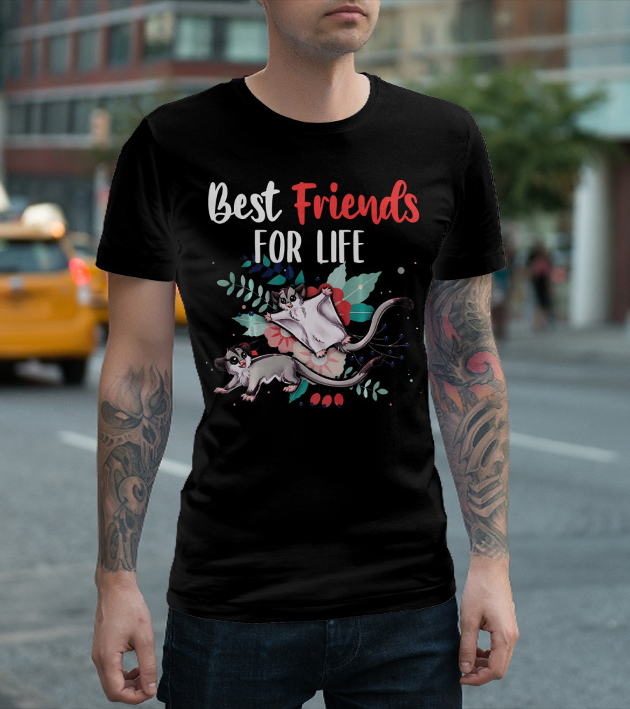 Best Friends For Life Sugar Gliders With Floral Background T-Shirt