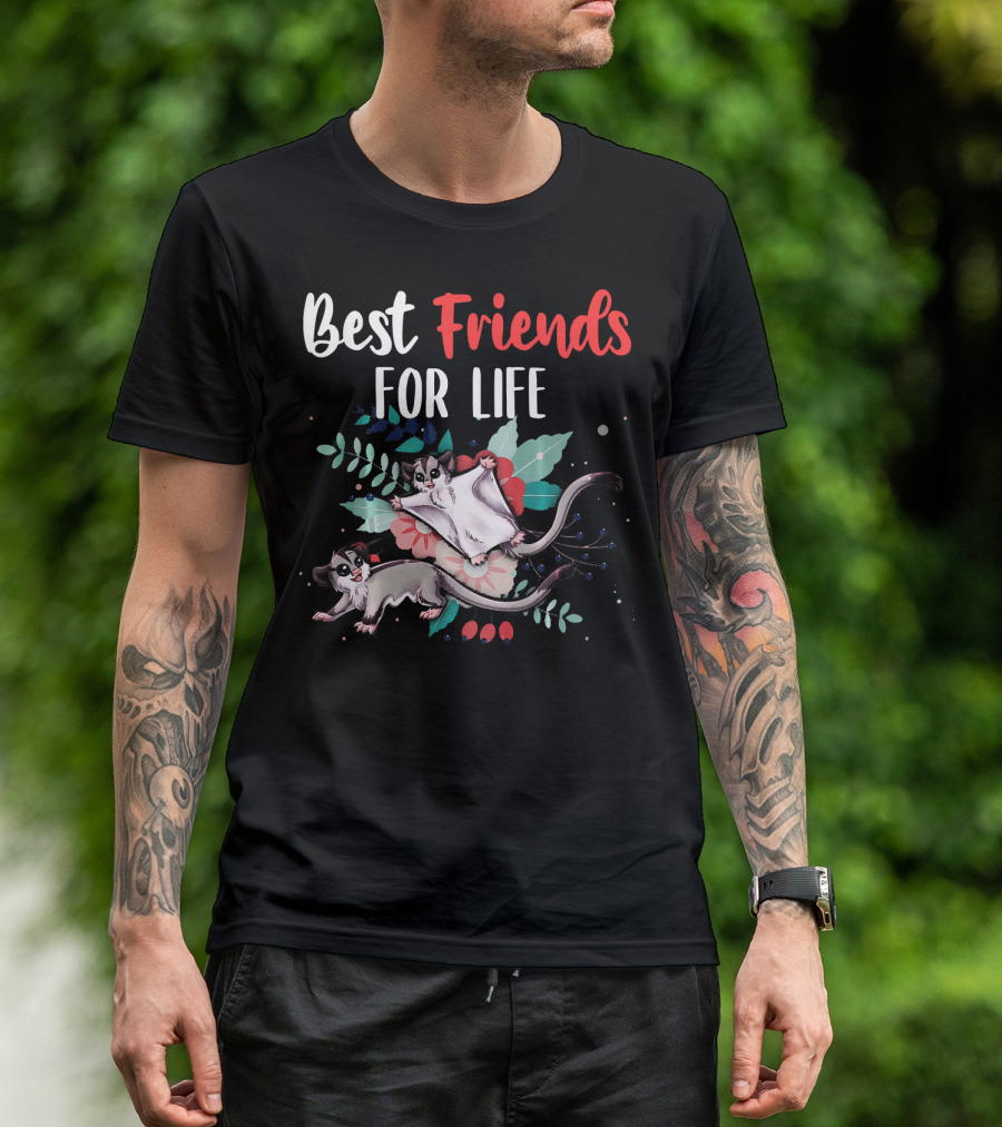 Best Friends For Life Sugar Gliders With Floral Background T-Shirt