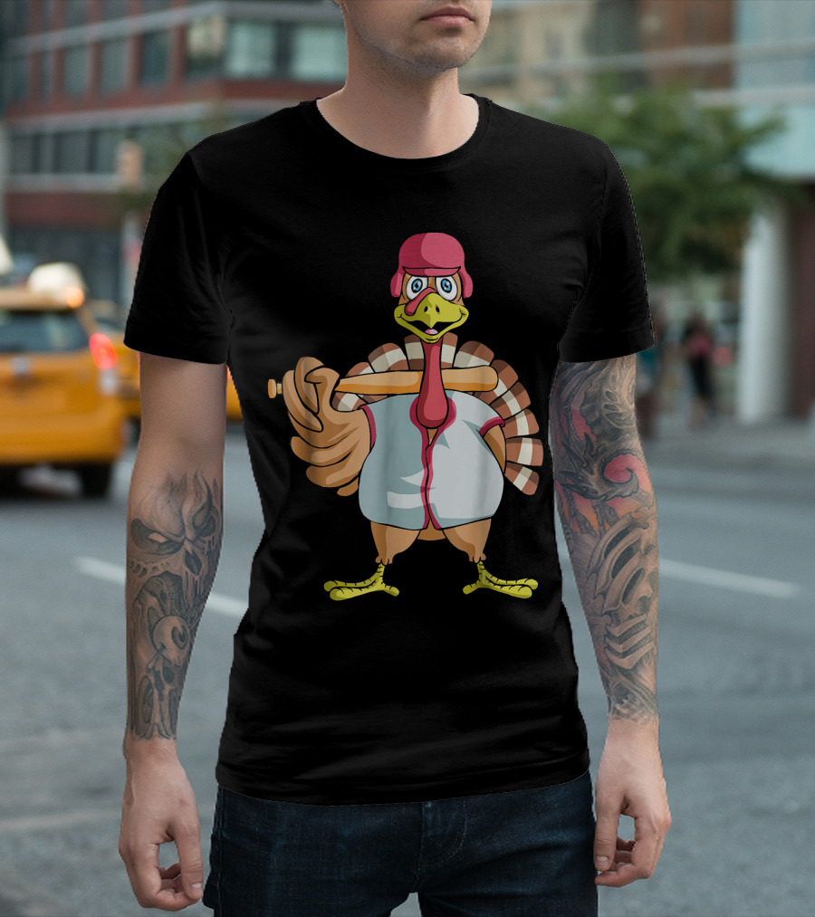 Funny Turkey Baseball Player Thanksgiving Batter T-Shirt