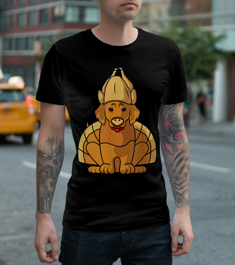 Golden Retriever with Thanksgiving Turkey Hat T-Shirt