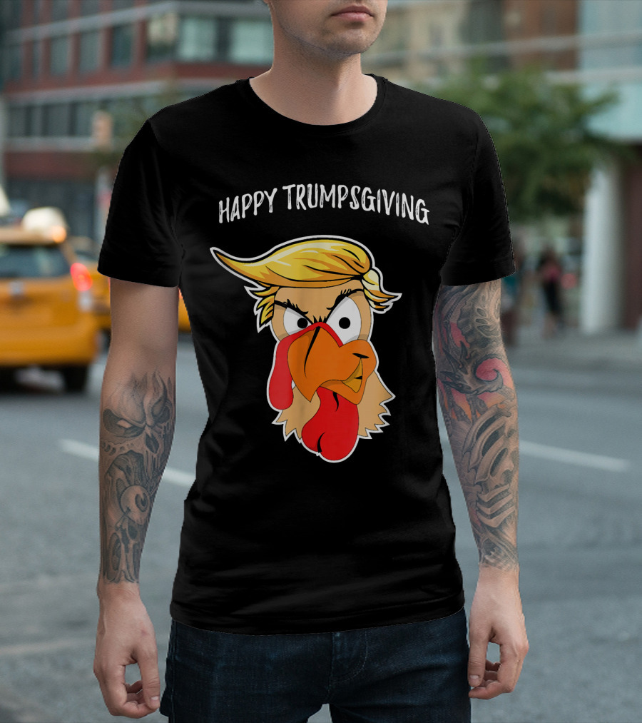 Happy Trumpsgiving Funny Turkey With Trump Hairstyle T-Shirt