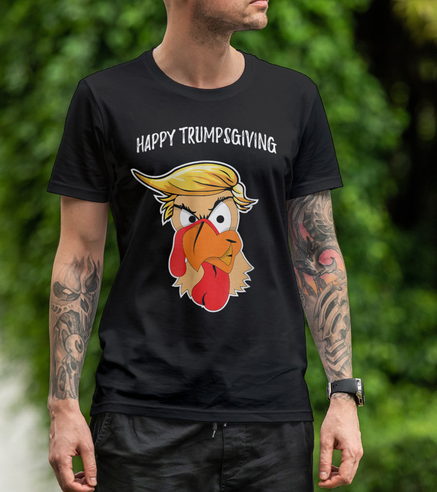 Happy Trumpsgiving Funny Turkey With Trump Hairstyle T-Shirt