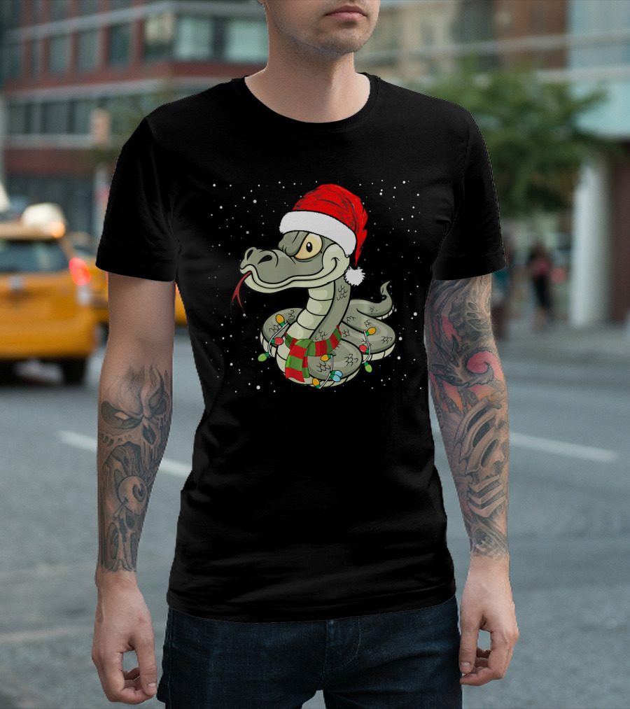 Funny Python Christmas Santa Hat with Festive Holiday Lights T-Shirt