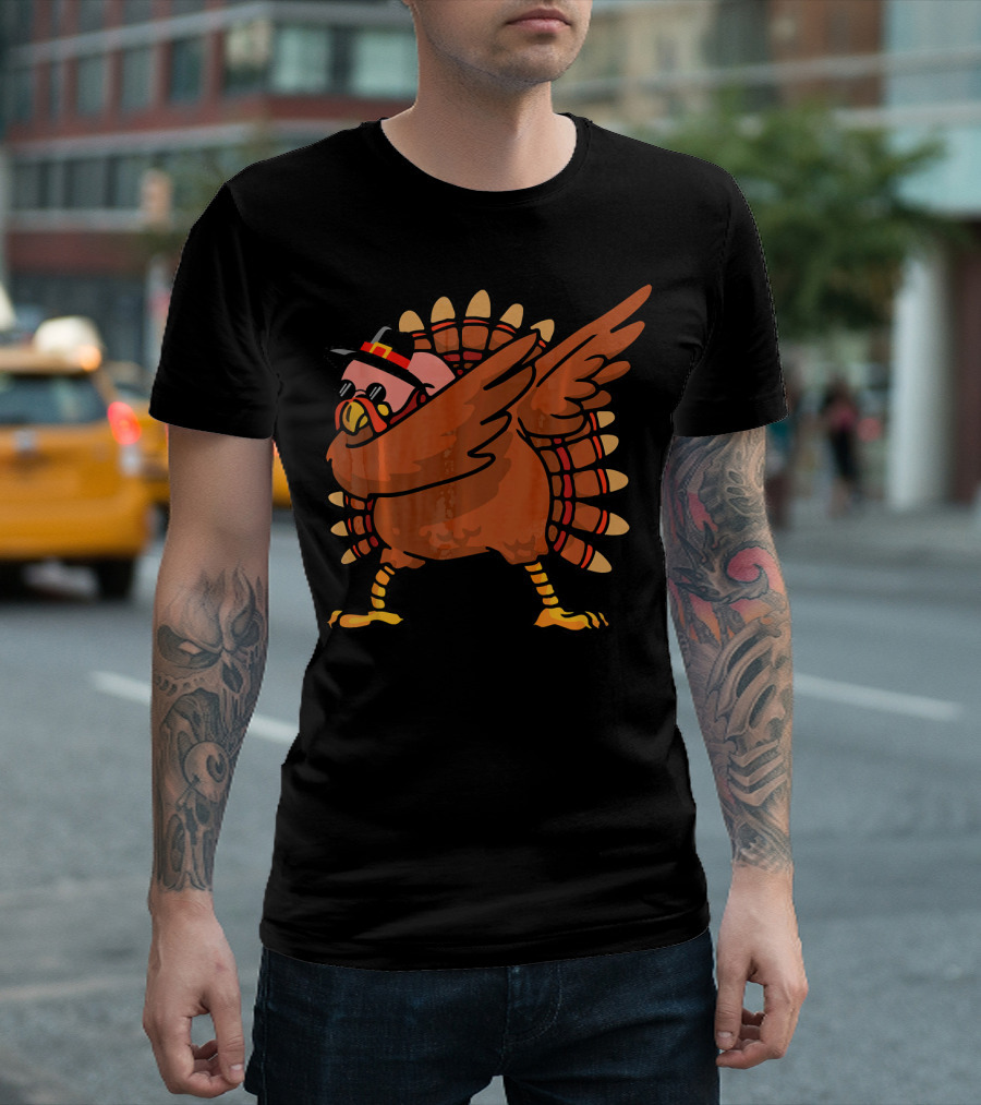 Funny Turkey Wearing Sunglasses and Hat Doing the Dab Dance Thanksgiving Costume T-Shirt