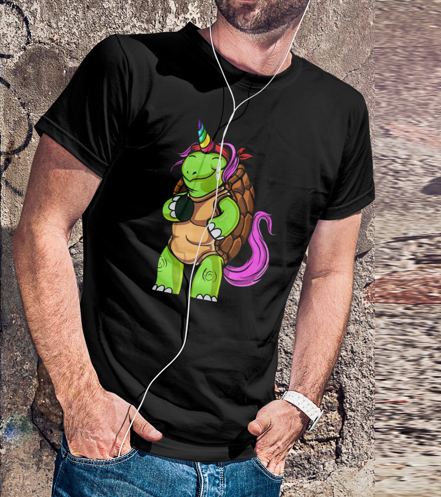 Magical Funny Turtle Tortoise With Unicorn Horn And Rainbow Colors T-Shirt