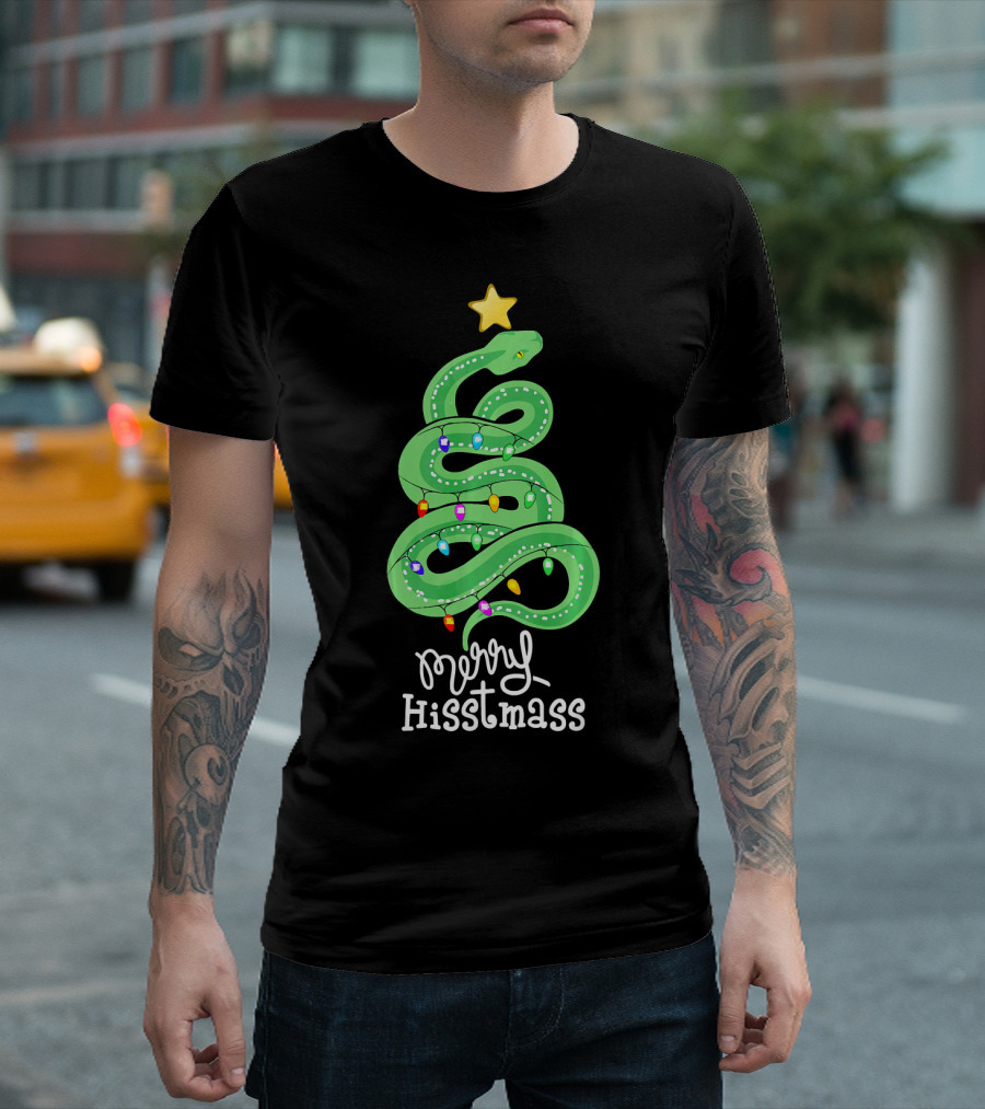 Merry Hisstmass Python Snake with Christmas Lights T-Shirt