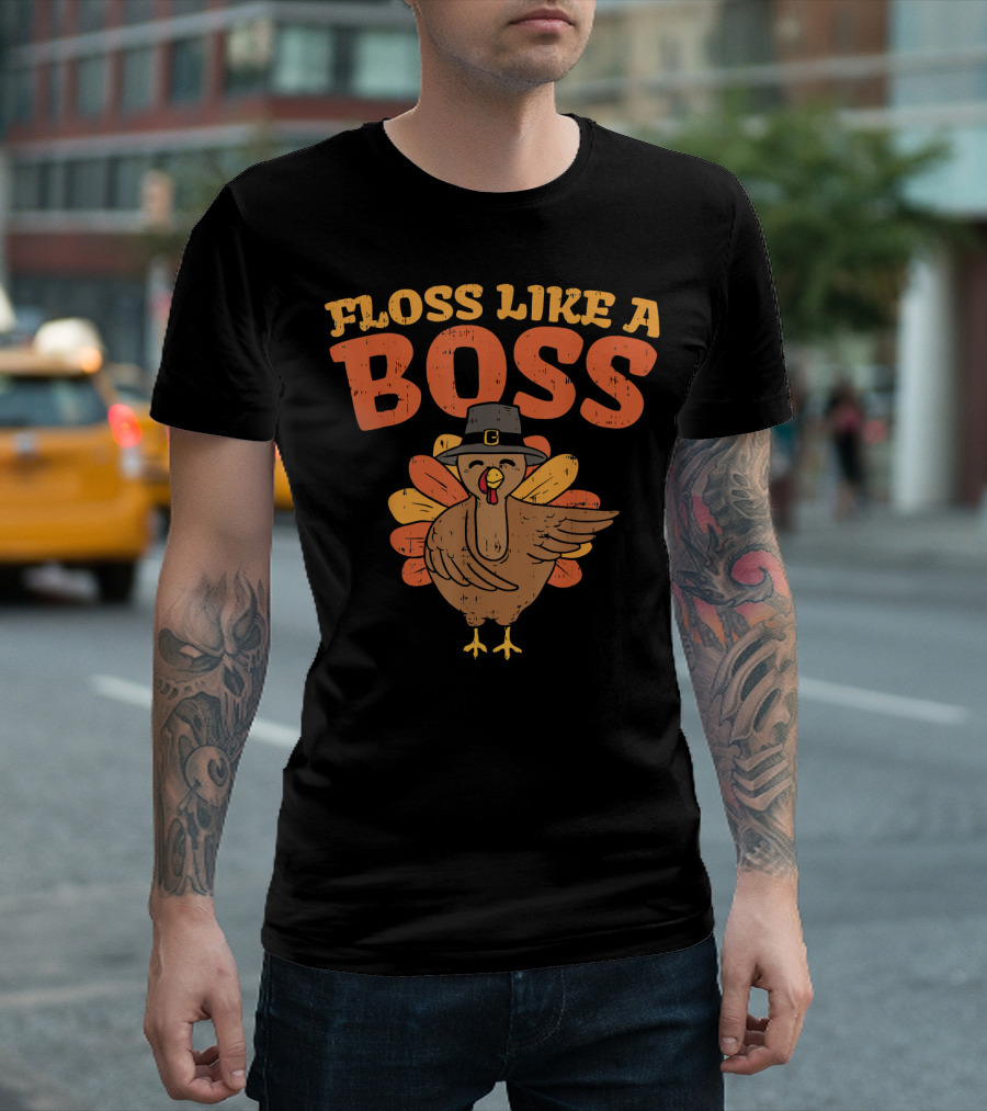 Floss Like A Boss Turkey Thanksgiving Pilgrim Hat Dance T-Shirt