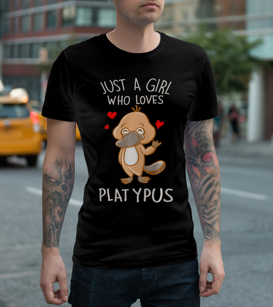 Just A Girl Who Loves Platypus Fun Graphic with Hearts T-Shirt