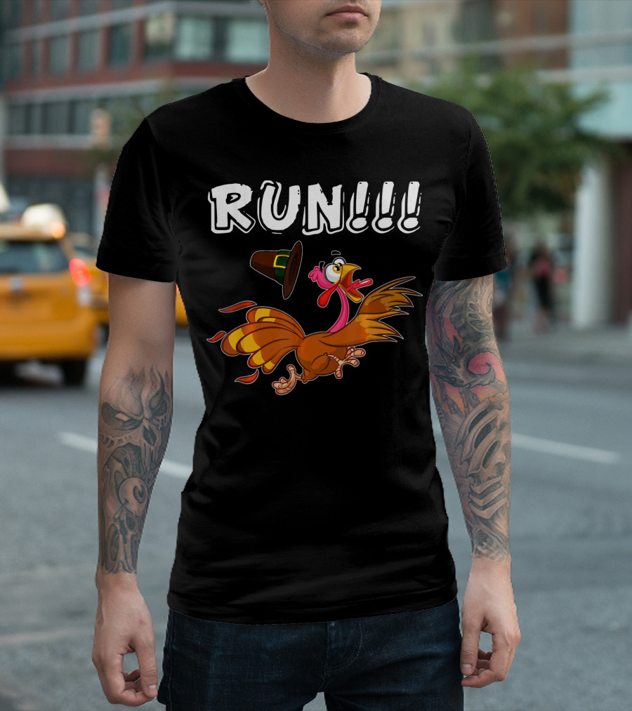 RUN Turkey Thanksgiving Day Funny Humor T-Shirt