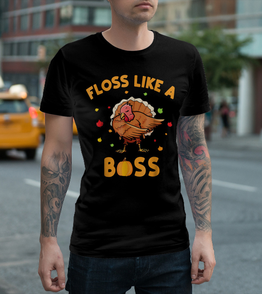 Floss Like A Boss Dancing Turkey Leaves Pumpkin T-Shirt