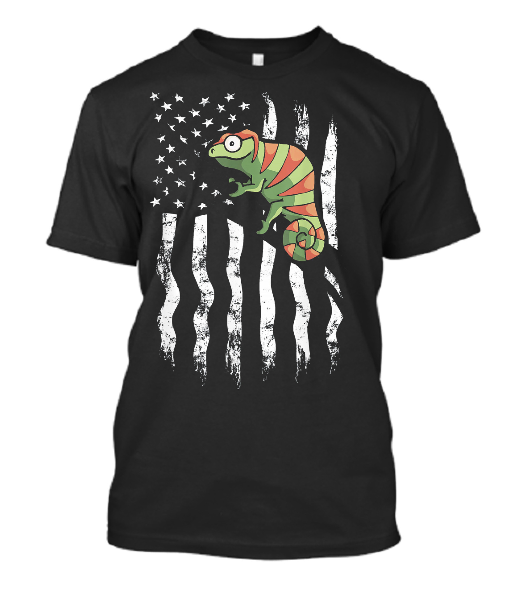 Grinning Chameleon On American Flag T-Shirt
