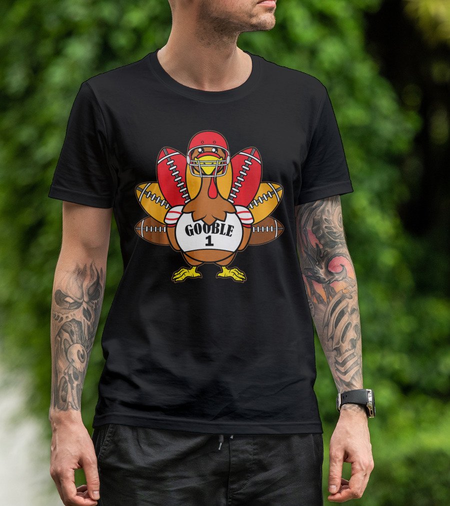 Happy Thanksgiving Gooble 1 Football Season Turkey T-Shirt