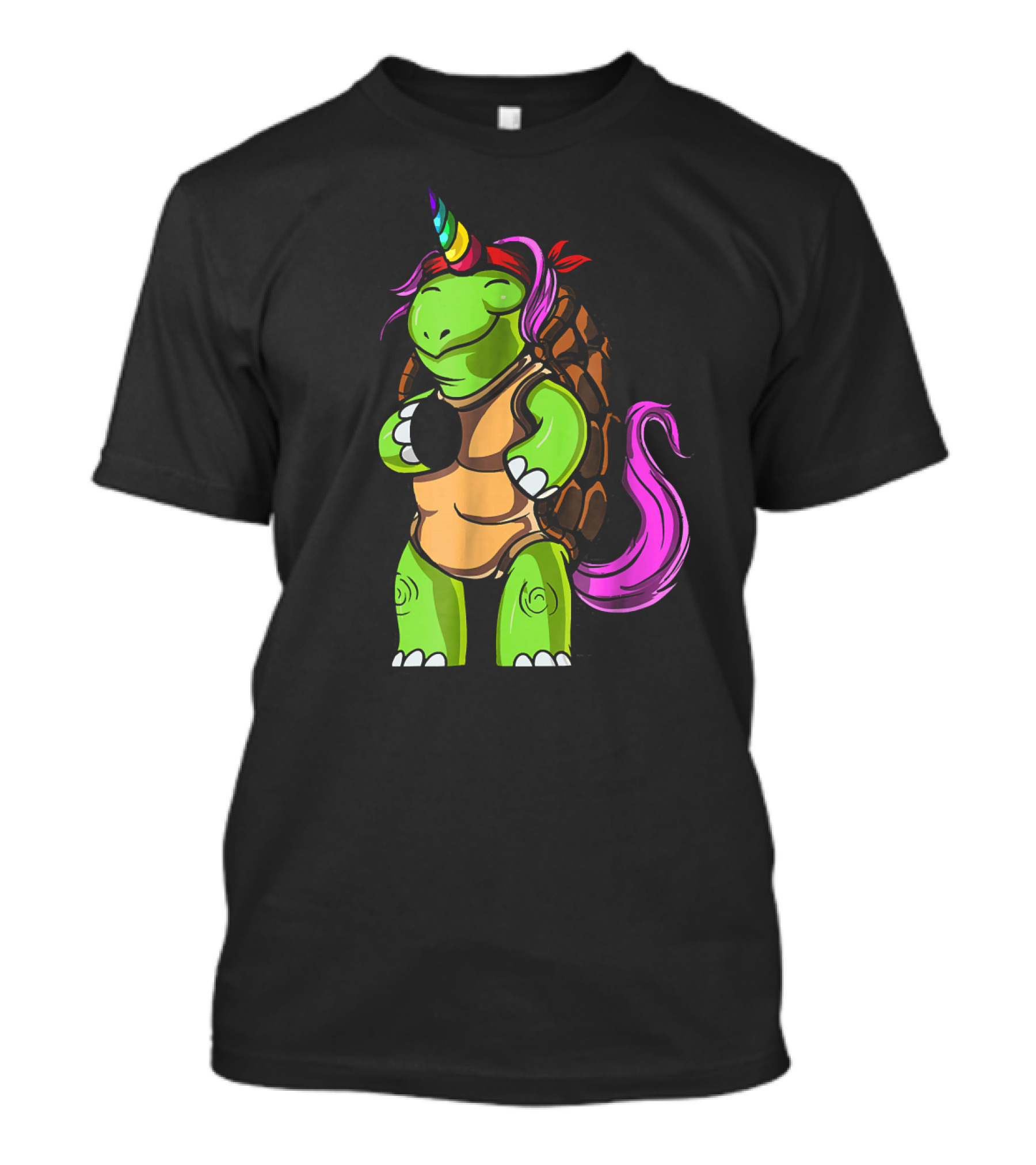 Funny Turtle Unicorn Tortoise With Rainbow Horn And Pink Mane T-Shirt