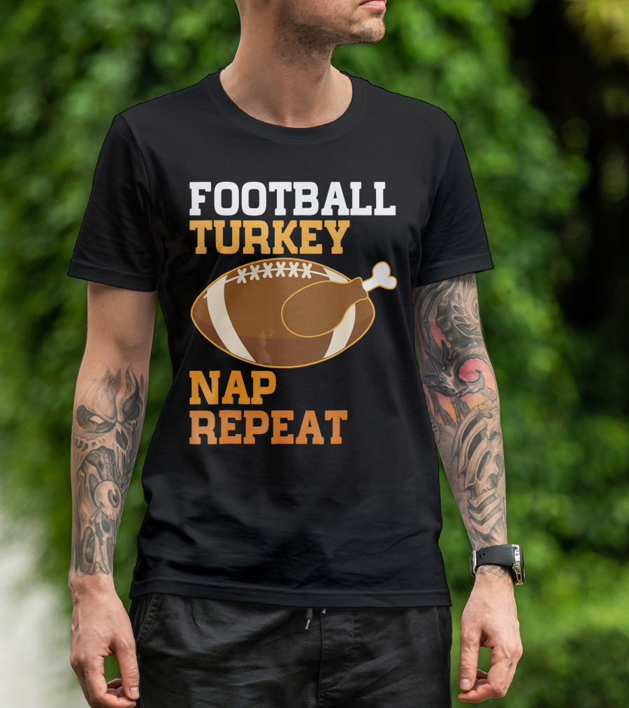 Football Turkey Nap Repeat Thanksgiving Humor T-Shirt
