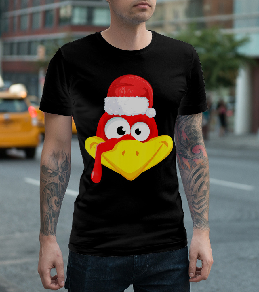 Funny Turkey Face Cute Santa Hat T-Shirt